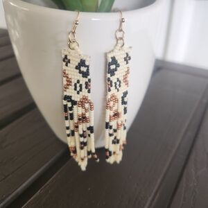 Elegant Cream and Black Beaded Earrings
